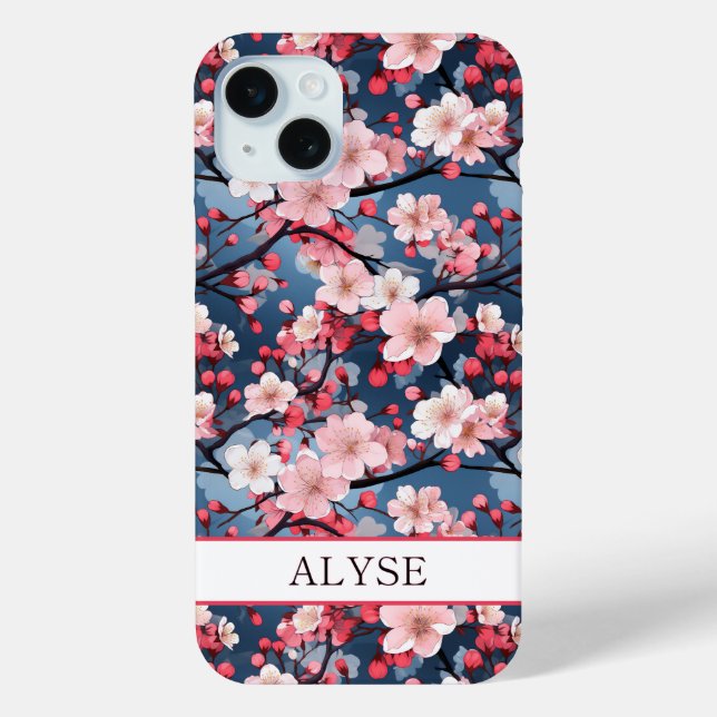 Cherry Blossoms Japanese Sakura Monogrammed Case-Mate iPhone Case (Back)
