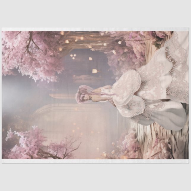 Cherry Blossoms Lady in white Portrait Art Tissue Paper (Front)