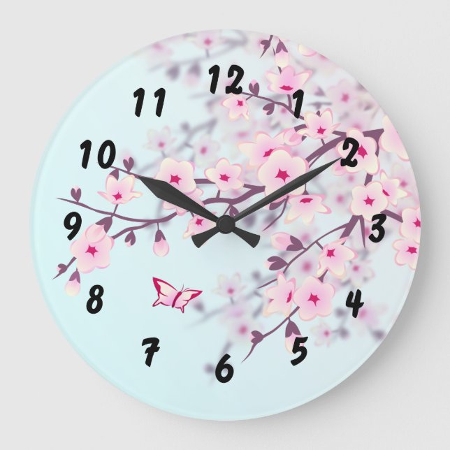 Cherry Blossoms Landscape Large Clock (Front)