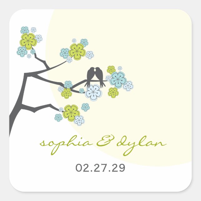 Cherry Blossoms Love Birds Spring Wedding Sticker (Front)
