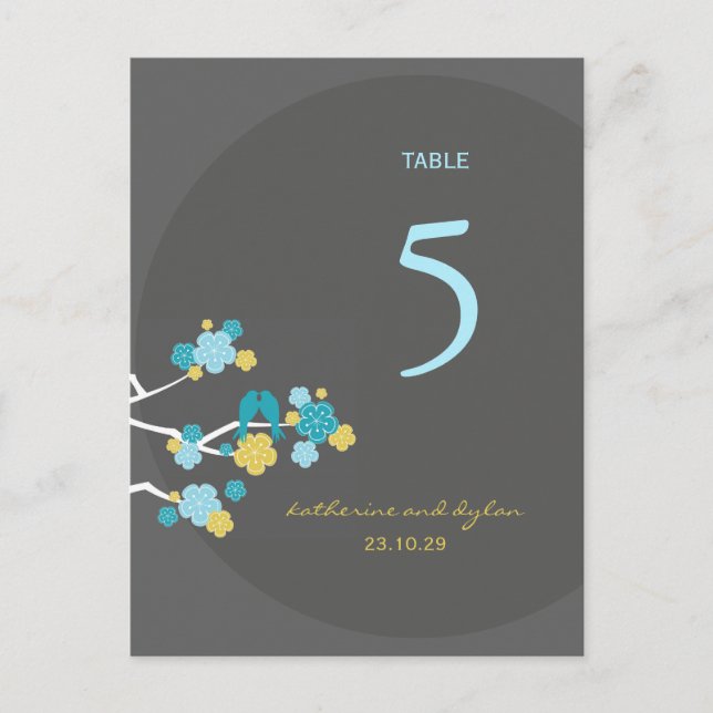 Cherry Blossoms Love Birds Wedding Table Number Postcard (Front)