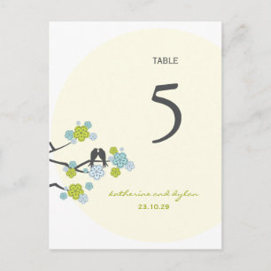 Cherry Blossoms Love Birds Wedding Table Number Postcard