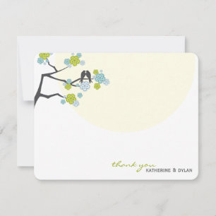 Cherry Blossoms Love Birds Wedding Thank You Card