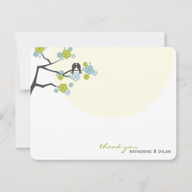 Cherry Blossoms Love Birds Wedding Thank You Card (Front)