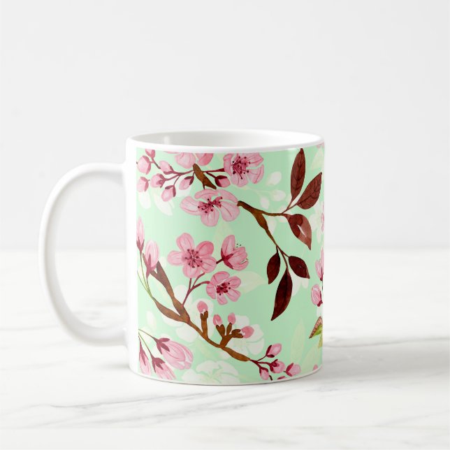 Cherry Blossoms Mint Background Coffee Mug (Left)