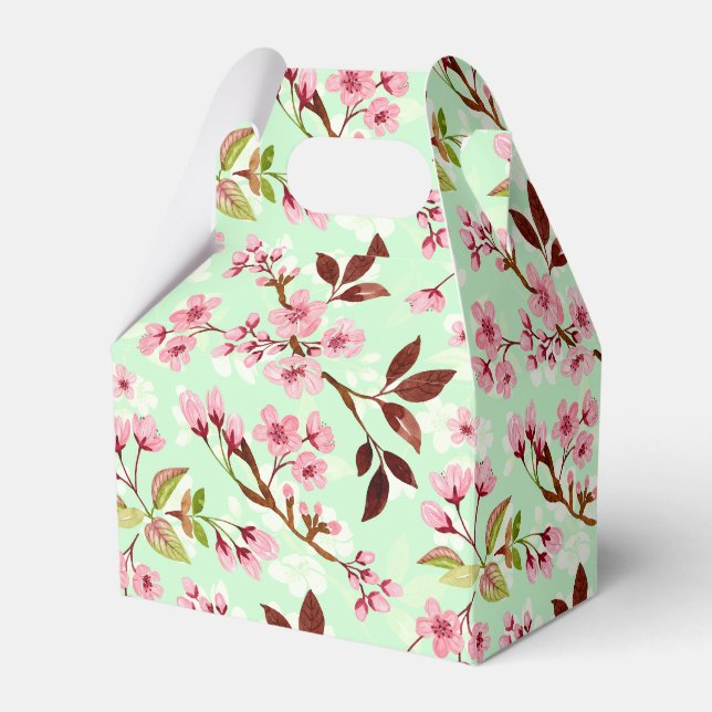 Cherry Blossoms Mint Background Favour Box (Front Side)