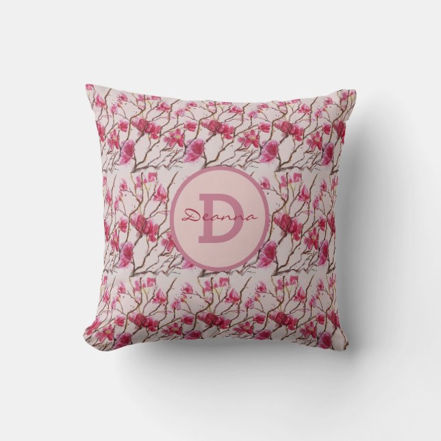 Cherry Blossoms Monogram Watercolor Cushion (Front)