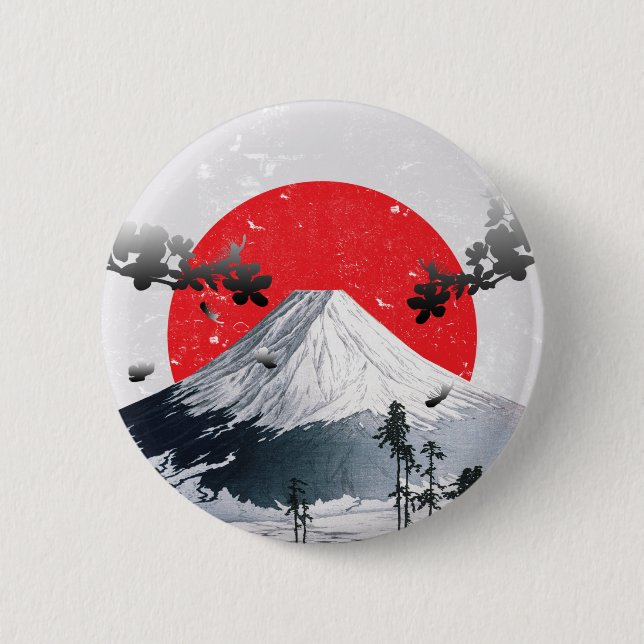 Cherry Blossoms Mount Fuji Japan 6 Cm Round Badge (Front)