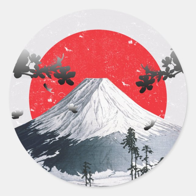 Cherry Blossoms Mount Fuji Japan Classic Round Sticker (Front)
