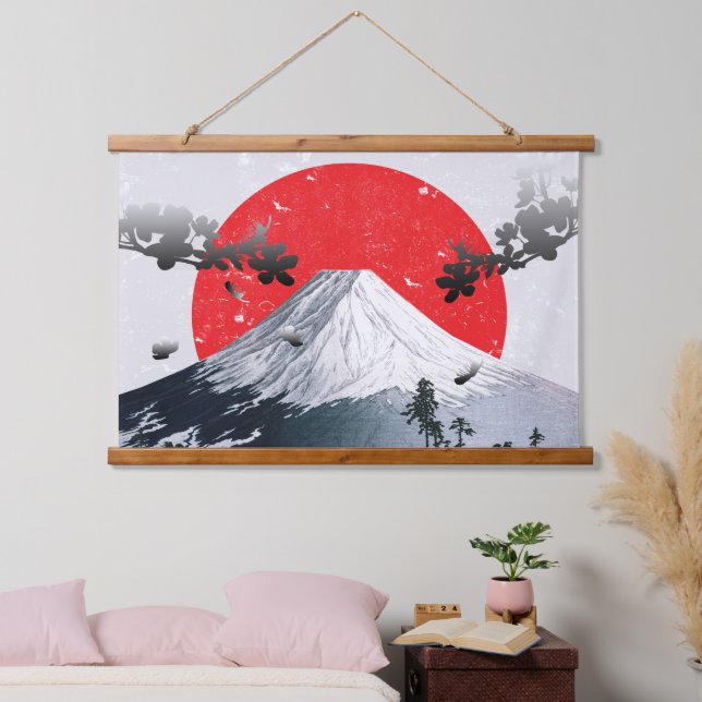 Cherry Blossoms Mount Fuji Japan Hanging Tapestry (Bedroom)