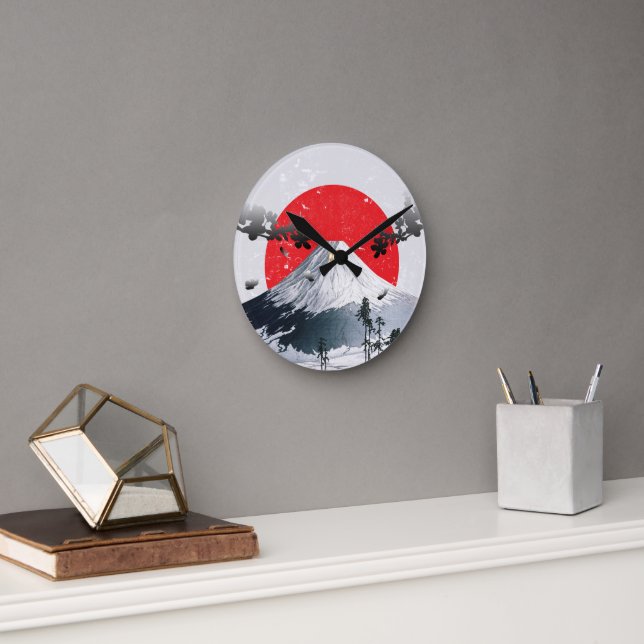 Cherry Blossoms Mount Fuji Japan Round Clock (Office)
