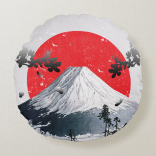 Cherry Blossoms Mount Fuji Japan Round Cushion