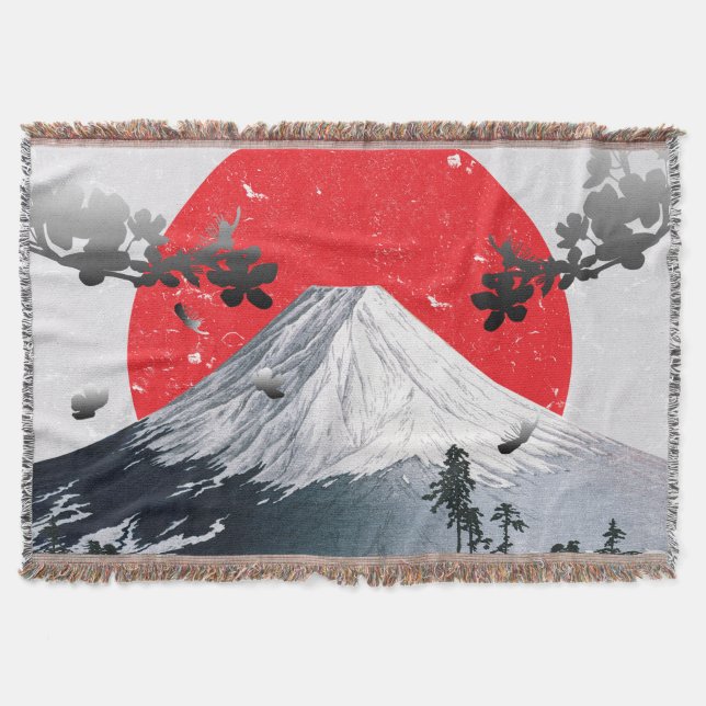 Cherry Blossoms Mount Fuji Japan Throw Blanket (Front)