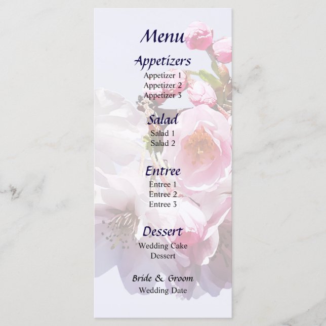 Cherry Blossoms on a Branch Wedding Menu (Front)