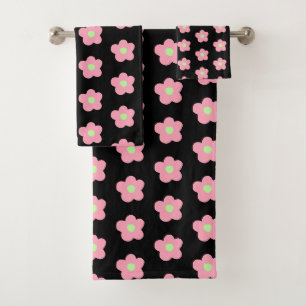 Cherry Blossoms on Black Bath Towel Set