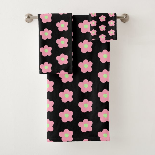 Cherry Blossoms on Black Bath Towel Set (Insitu)