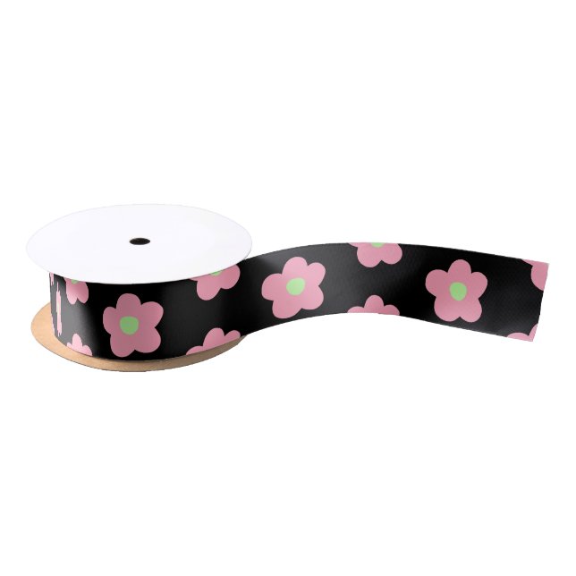 Cherry Blossoms on Black Satin Ribbon (Spool)