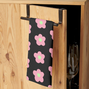Cherry Blossoms on Black Tea Towel