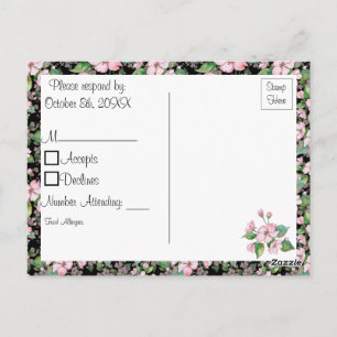 Cherry Blossoms on Black Wedding RSVP Postcard