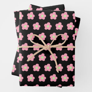 Cherry Blossoms on Black Wrapping Paper Sheet