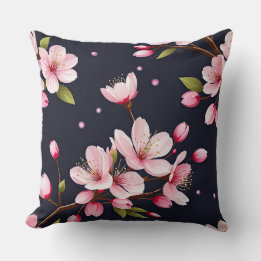 Cherry Blossoms on Blue Cushion