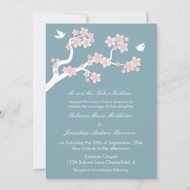 Cherry Blossoms on blue Invitation (Front)
