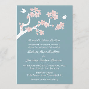 Cherry Blossoms on blue Invitation