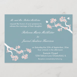 Cherry Blossoms on blue Landscape Invite