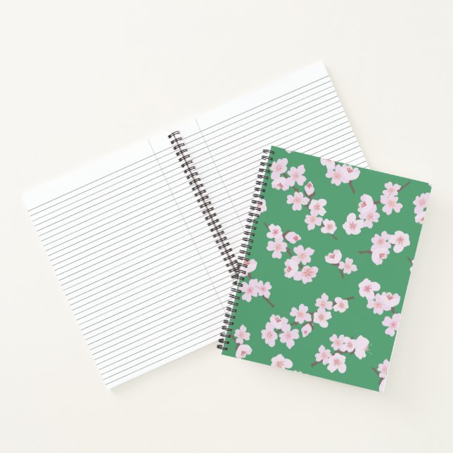Cherry Blossoms on Green Notebook (Inside)