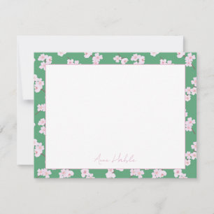 Cherry Blossoms on Green Personalised Note Card
