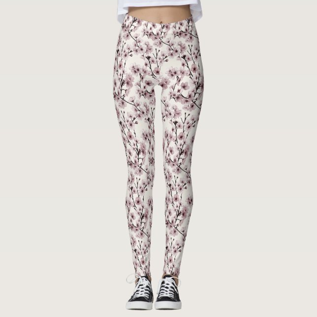 Cherry Blossoms on Ivory — Delicate & Contemporary Leggings (Front)