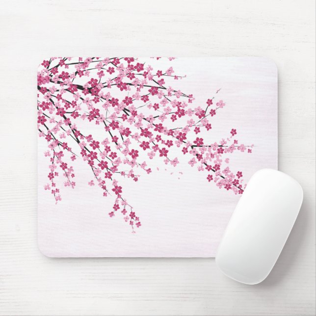 Cherry Blossoms On Pink Mouse Mat (With Mouse)