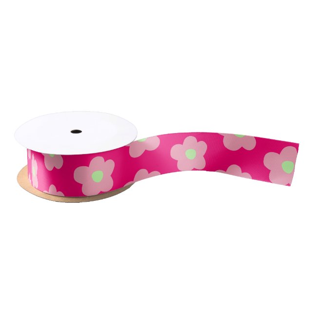 Cherry Blossoms on Pink Satin Ribbon (Spool)