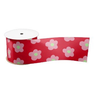 Cherry Blossoms on Red Satin Ribbon