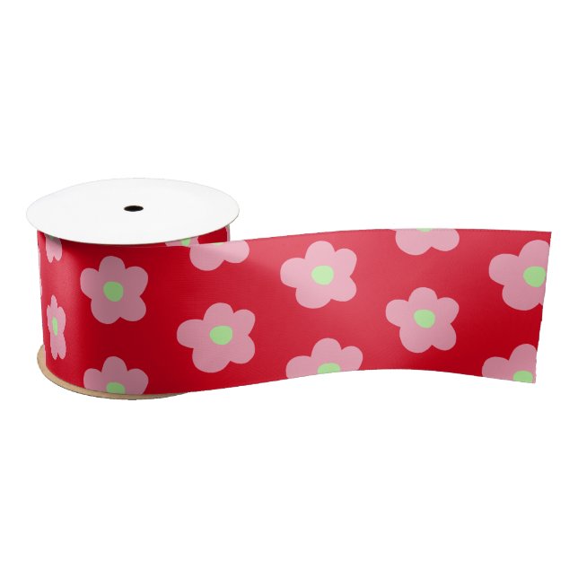 Cherry Blossoms on Red Satin Ribbon (Spool)