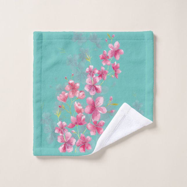 Cherry Blossoms on Teal Wash Cloth (Wash Cloth)