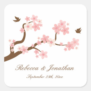 Cherry Blossoms on white square sticker