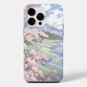 Cherry Blossoms Pastel Watercolor Landscape iPhone 14 Pro Max Case