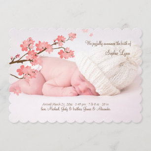 Cherry Blossoms Photo Birth Announcement