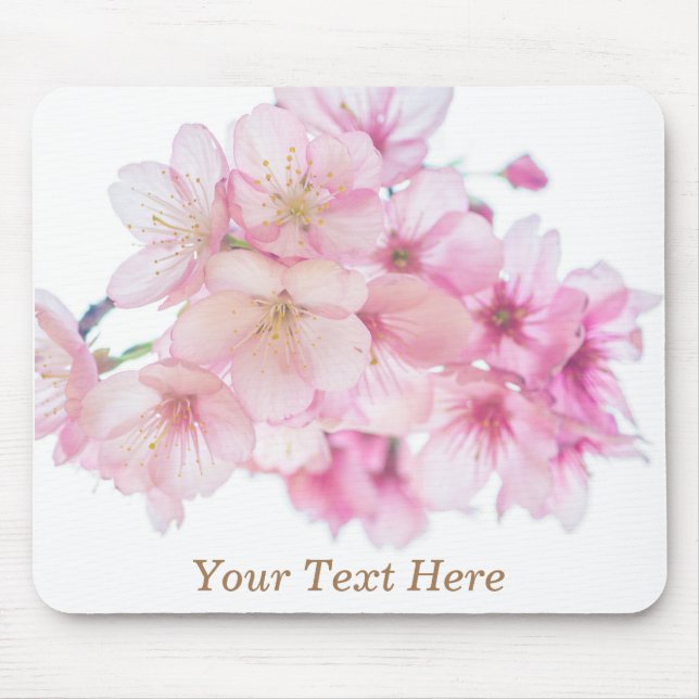 Cherry Blossoms Pink and White Personalised Mouse Mat (Front)