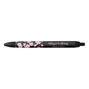 Cherry Blossoms Pink Black Business Ink Pen