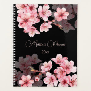 Cherry Blossoms Pink Black Custom Planner