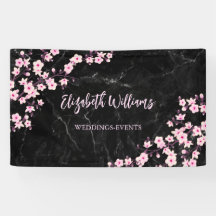 Cherry Blossoms Pink Black Marble Banner