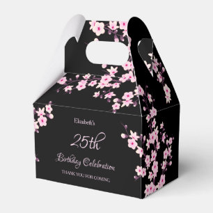 Cherry Blossoms Pink Black Thank You Birthday  Favour Box