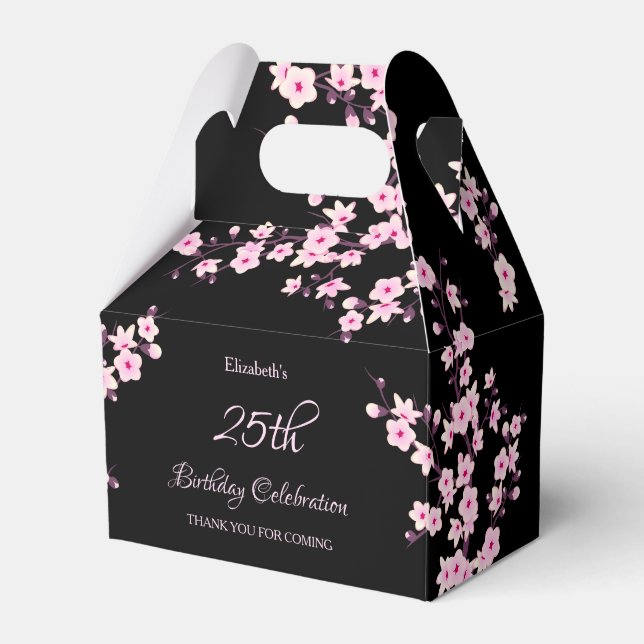 Cherry Blossoms Pink Black Thank You Birthday  Favour Box (Front Side)