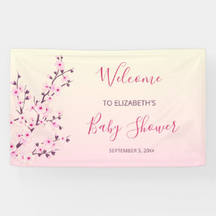 Cherry Blossoms Pink Floral Custom Baby Shower   Banner