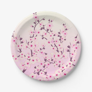 Cherry Blossoms Pink Floral Paper Plate
