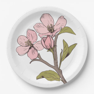 Cherry Blossoms Pink Flower Spring Wedding Party Paper Plate