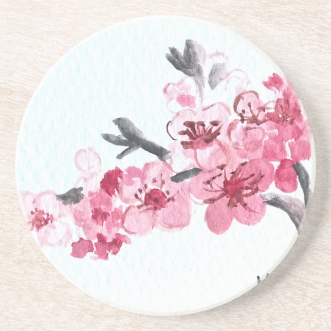 Cherry blossoms pink flowers coaster (Front)