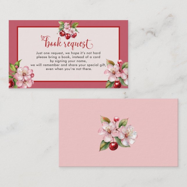 Cherry Blossoms Pink Girl Baby Shower Book Request Enclosure Card (Front/Back)